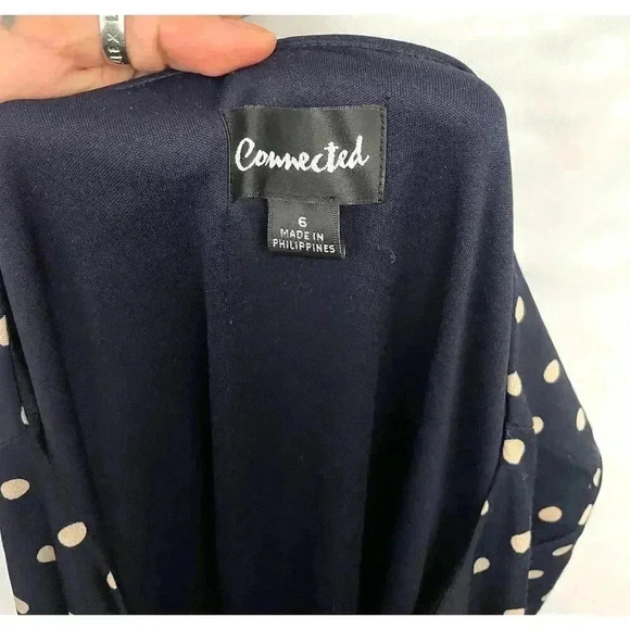 Dark Blue Polka Dot Sheath Wrap Dress Jersey Connected Apparel Sz 6 - Picture 4 of 9